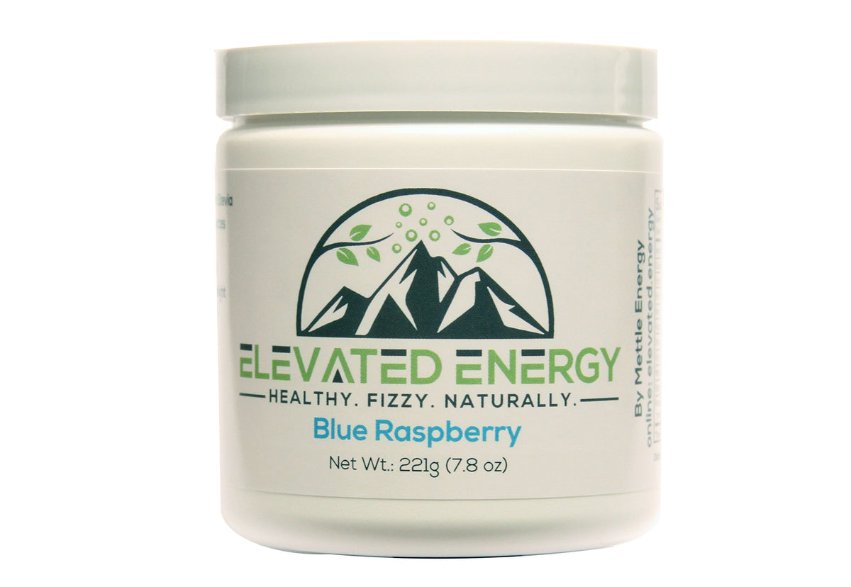 Canister of Elevated Energy Blue Raspberry powder drink mix