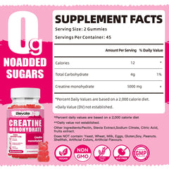 Nutrition label and ingredients for Creatine Monohydrate gummies