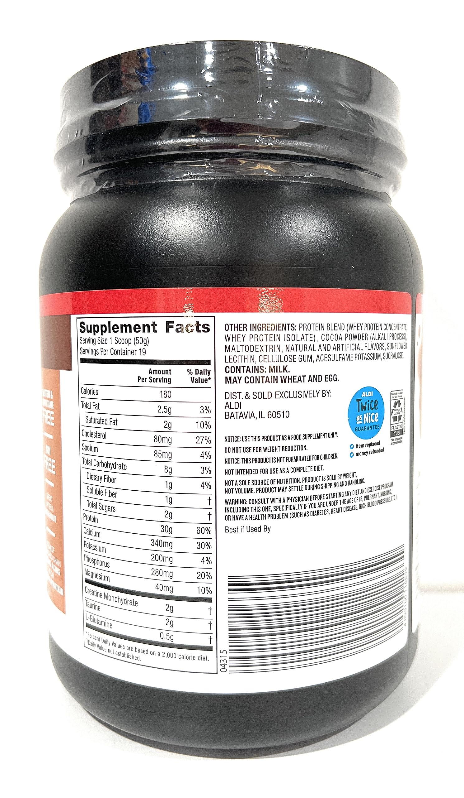 Elevation Millville chocolate protein tub close-up for daily shakes