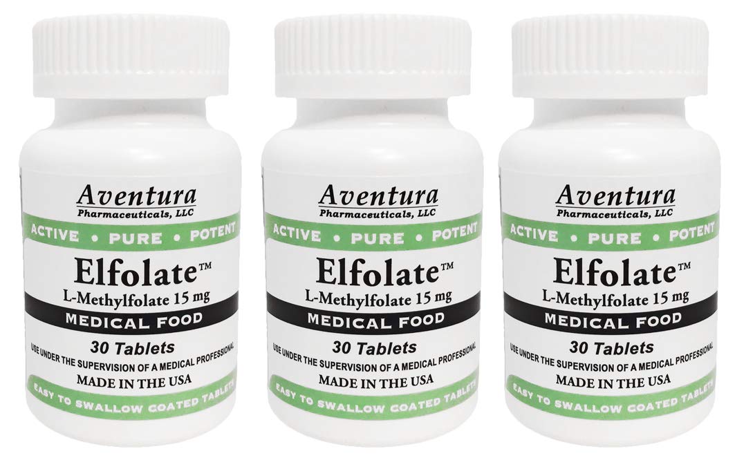 ELFOLATE 15mg L-Methylfolate bottle label with 30 tablets