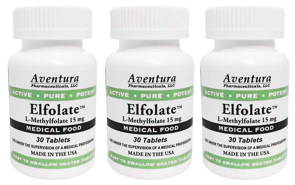ELFOLATE 15mg L-Methylfolate bottle label with 30 tablets