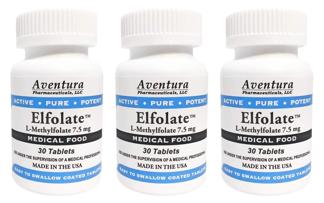 ELFOLATE 7.5mg L-Methylfolate medical food supplement bottle and tablets