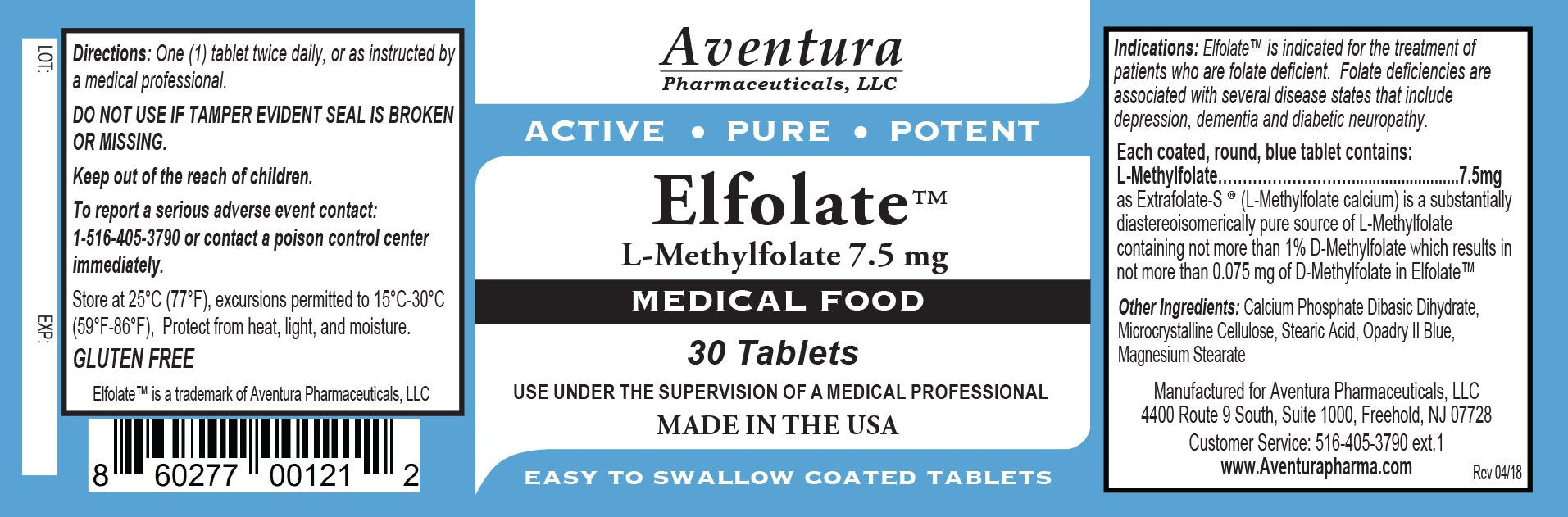 Close-up of ELFOLATE 7.5mg bottle showing L-Methylfolate formulation