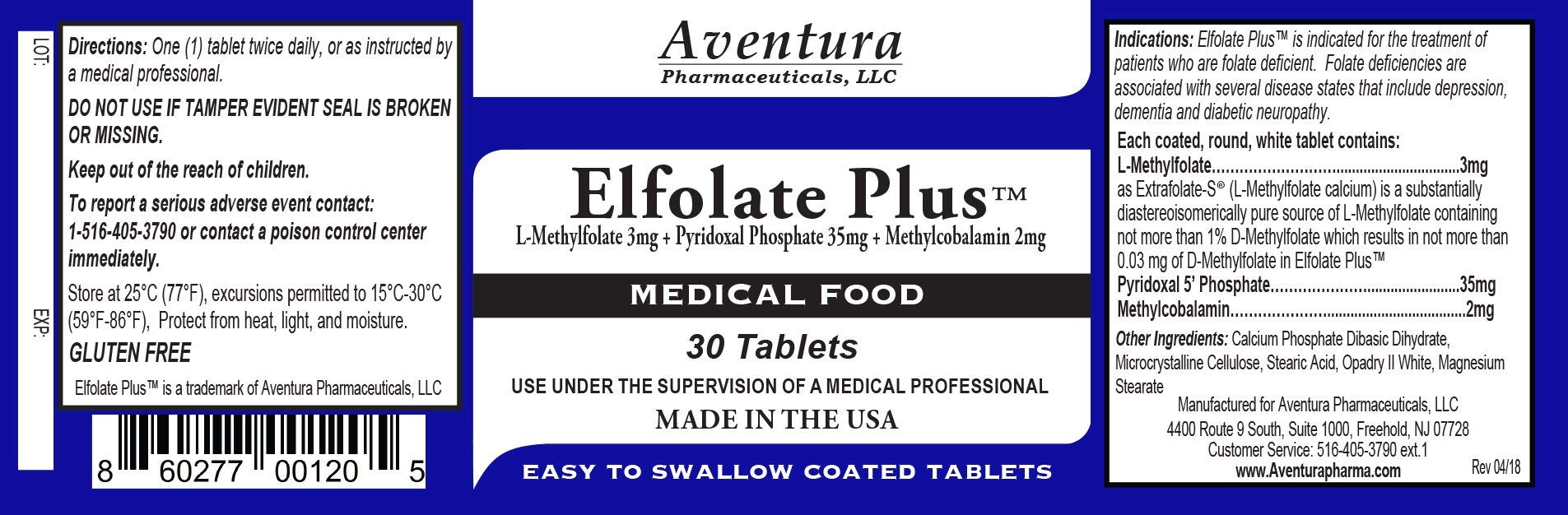 ELFOLATE Plus 3mg 3 Pack bottle label
