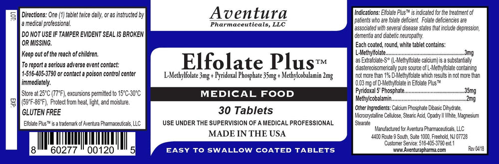 ELFOLATE Plus 3mg 3 Pack bottle label