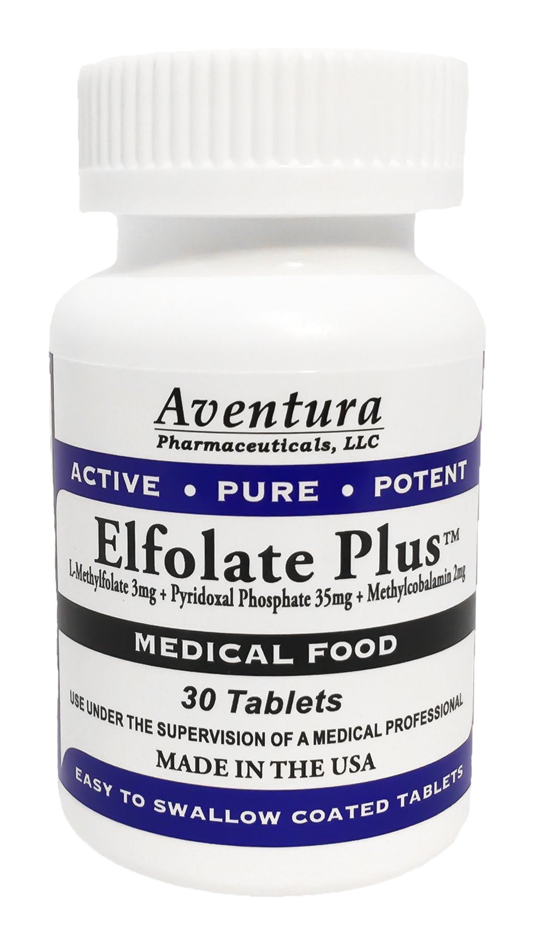 Front view of ELFOLATE Plus 3mg L-Methylfolate tablets bottle