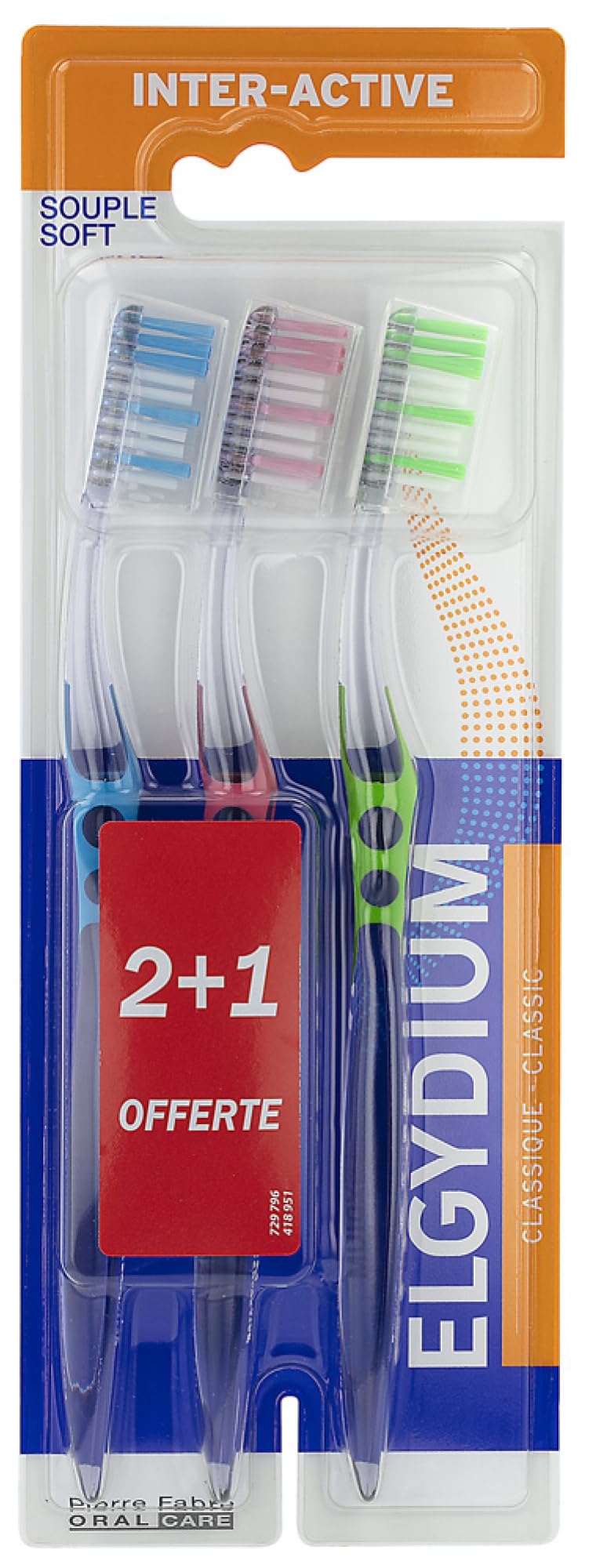 Elgydium Inter-Active Soft Toothbrush Pack of 3