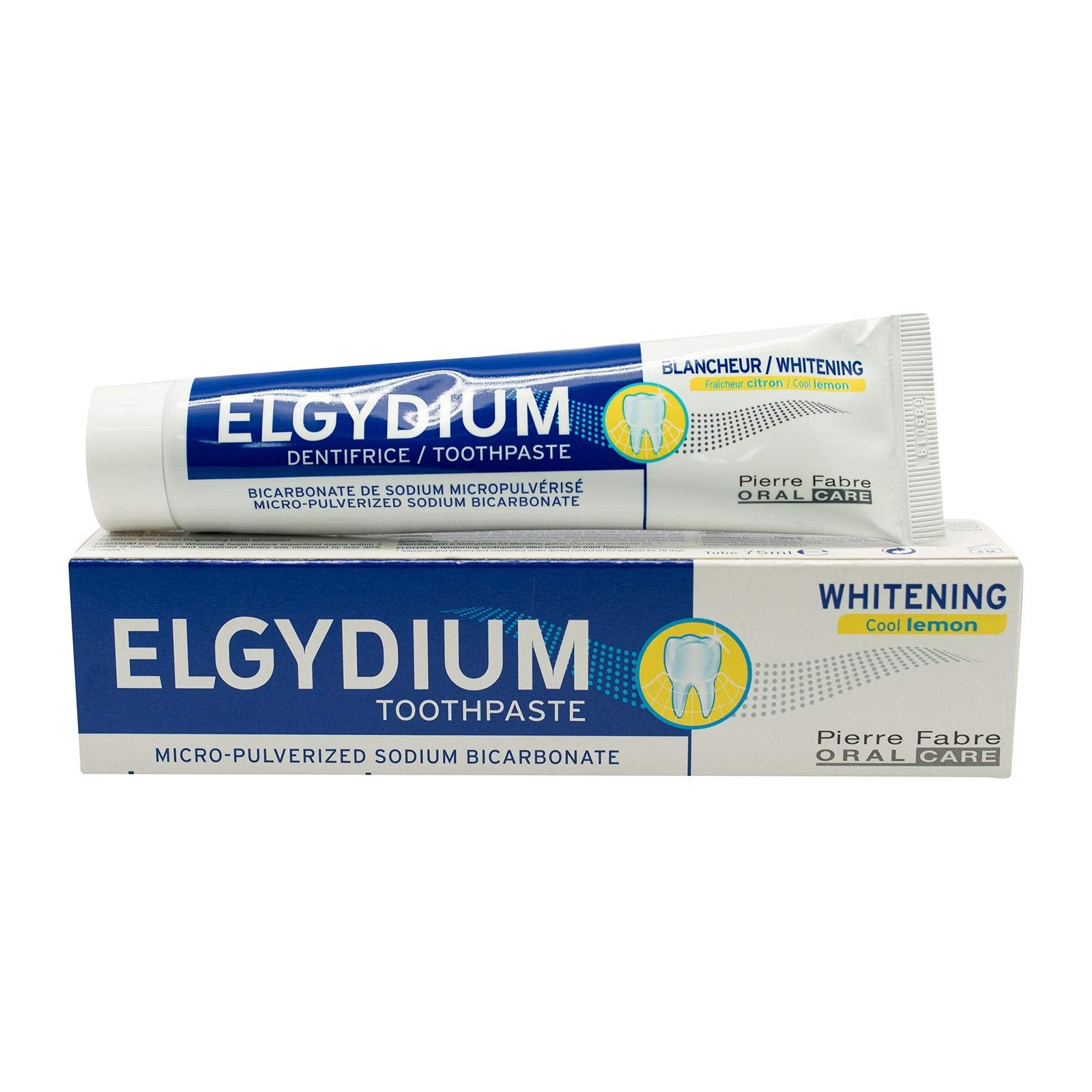 Close-up of ELGYDIUM whitening toothpaste lemon flavor 75 ml