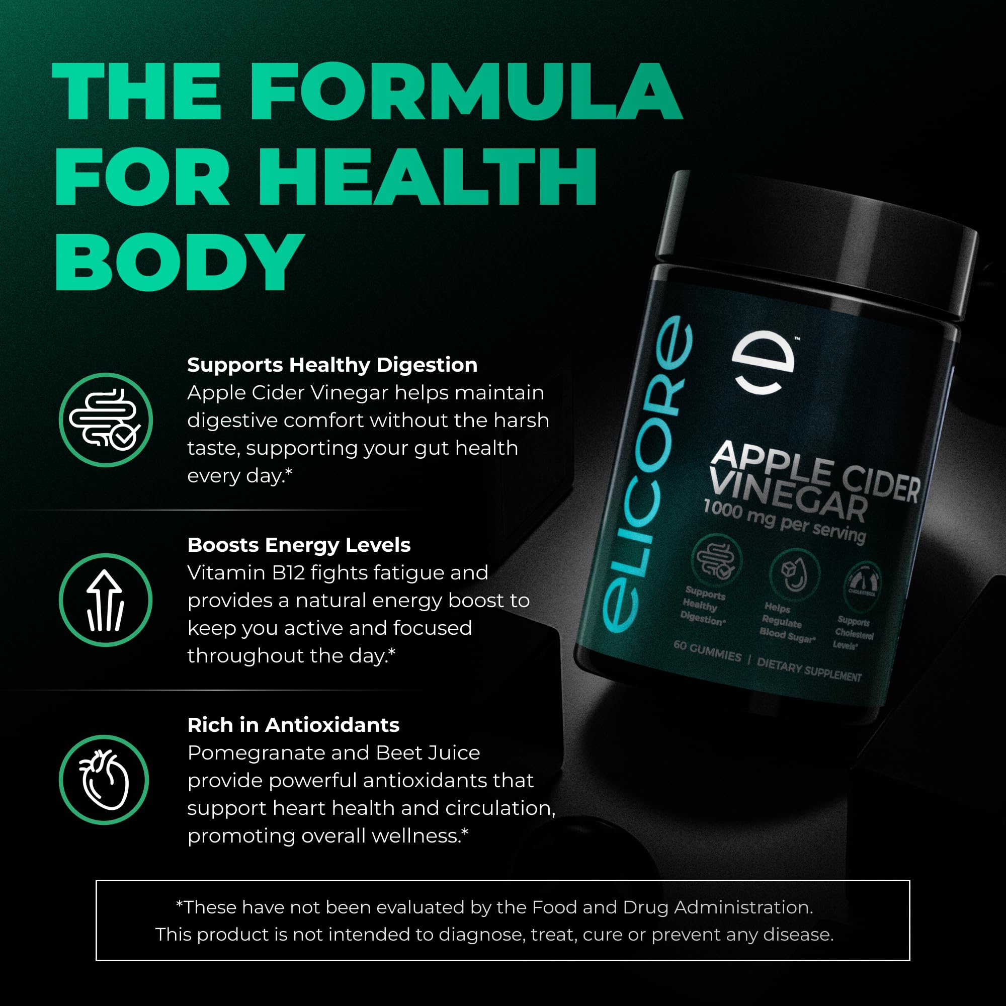 Product shot of ELICORE ACV Gummies bottle