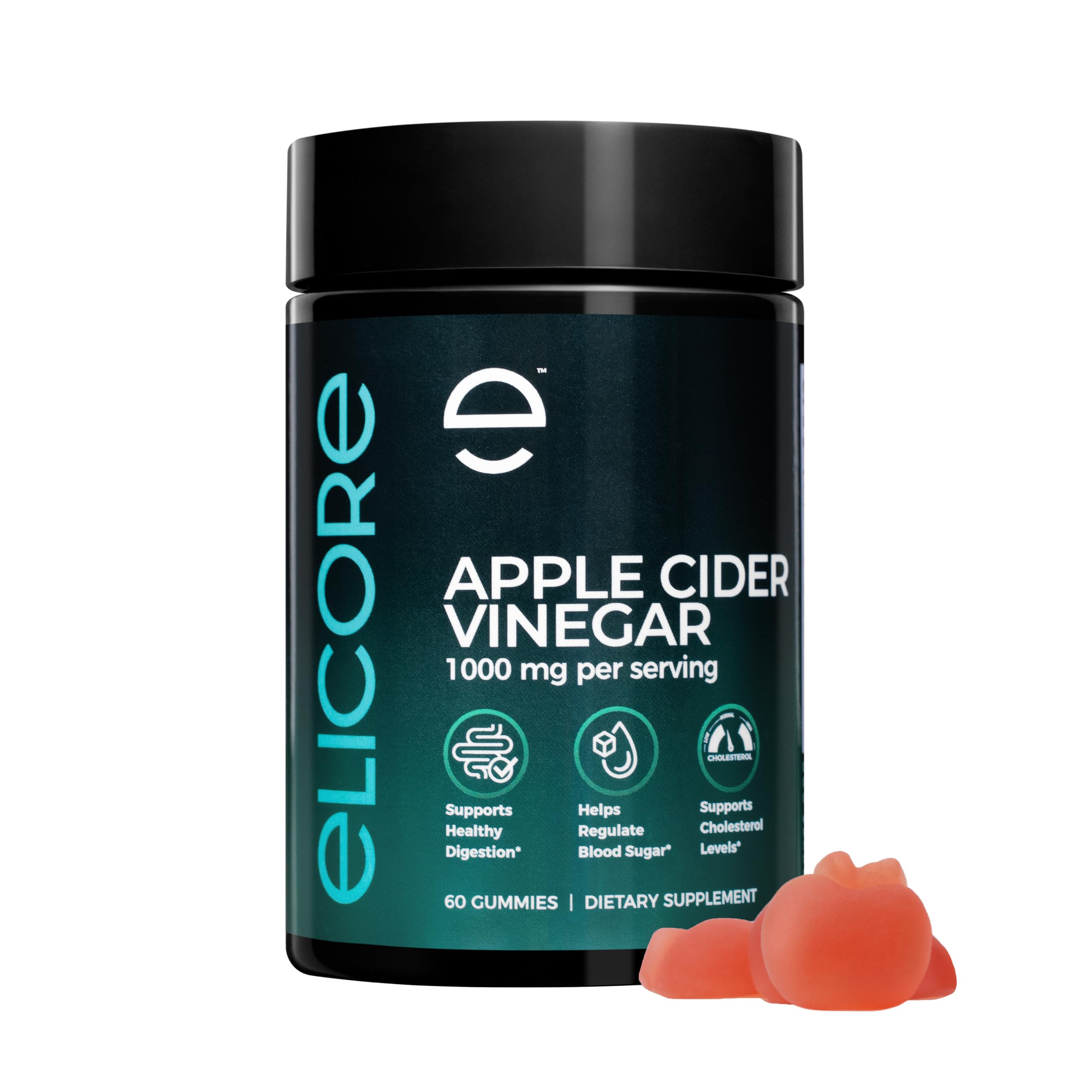 ELICORE Apple Cider Vinegar Gummies bottle-front view for convenient daily wellness.