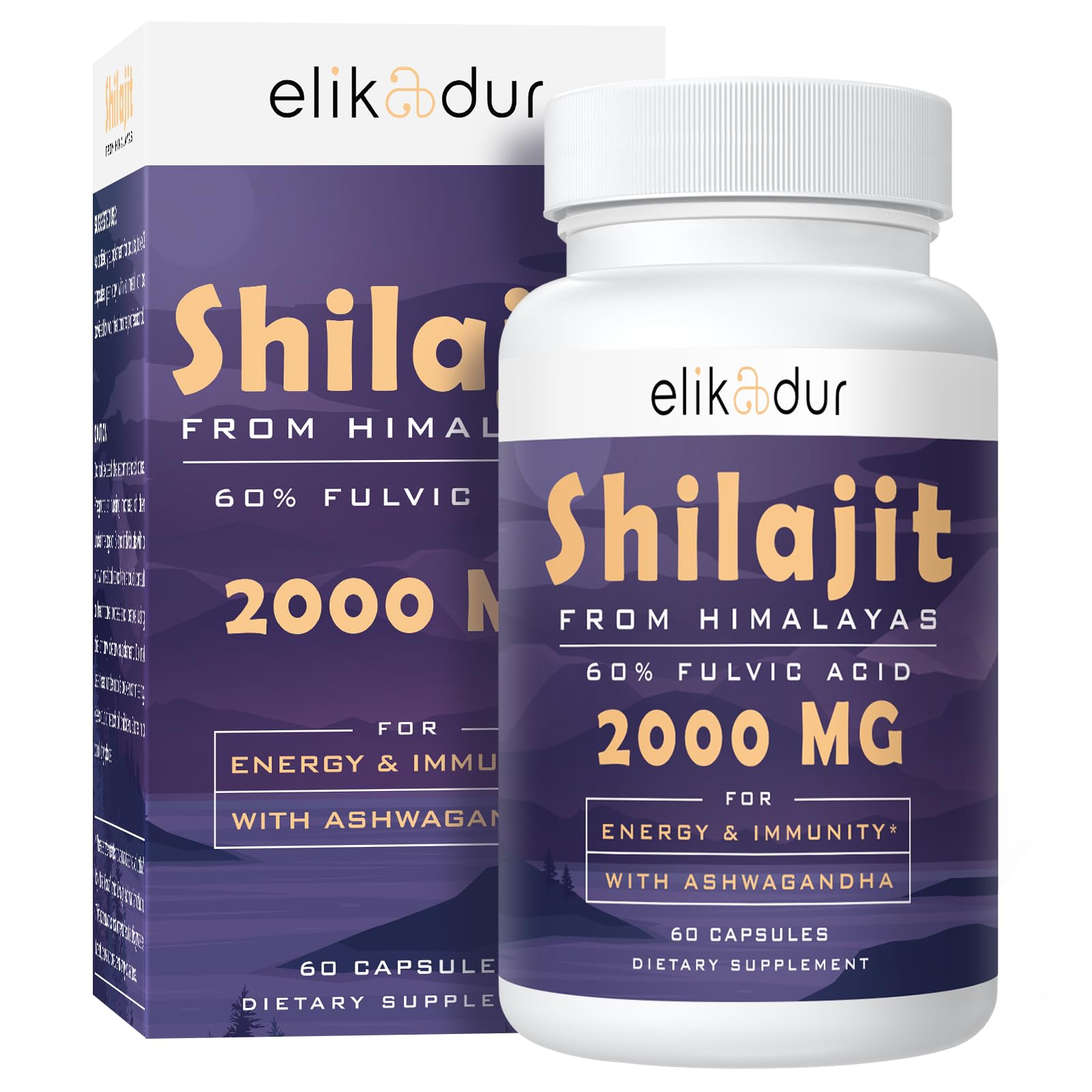 Bottle of Elikadur Shilajit Capsules with 60 capsules