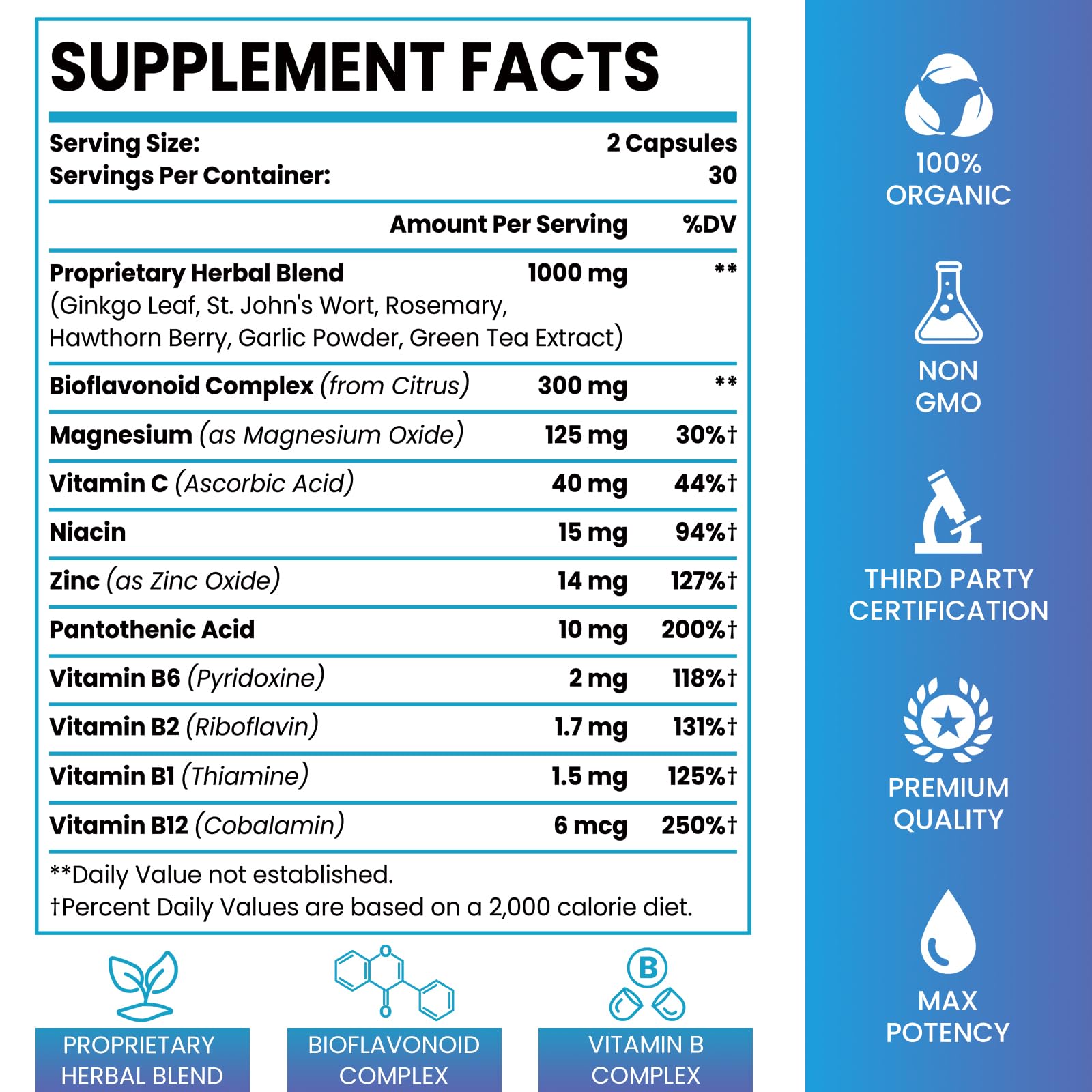 Close-up of Elikadur Tinnitus label highlighting 1500 mg per serving