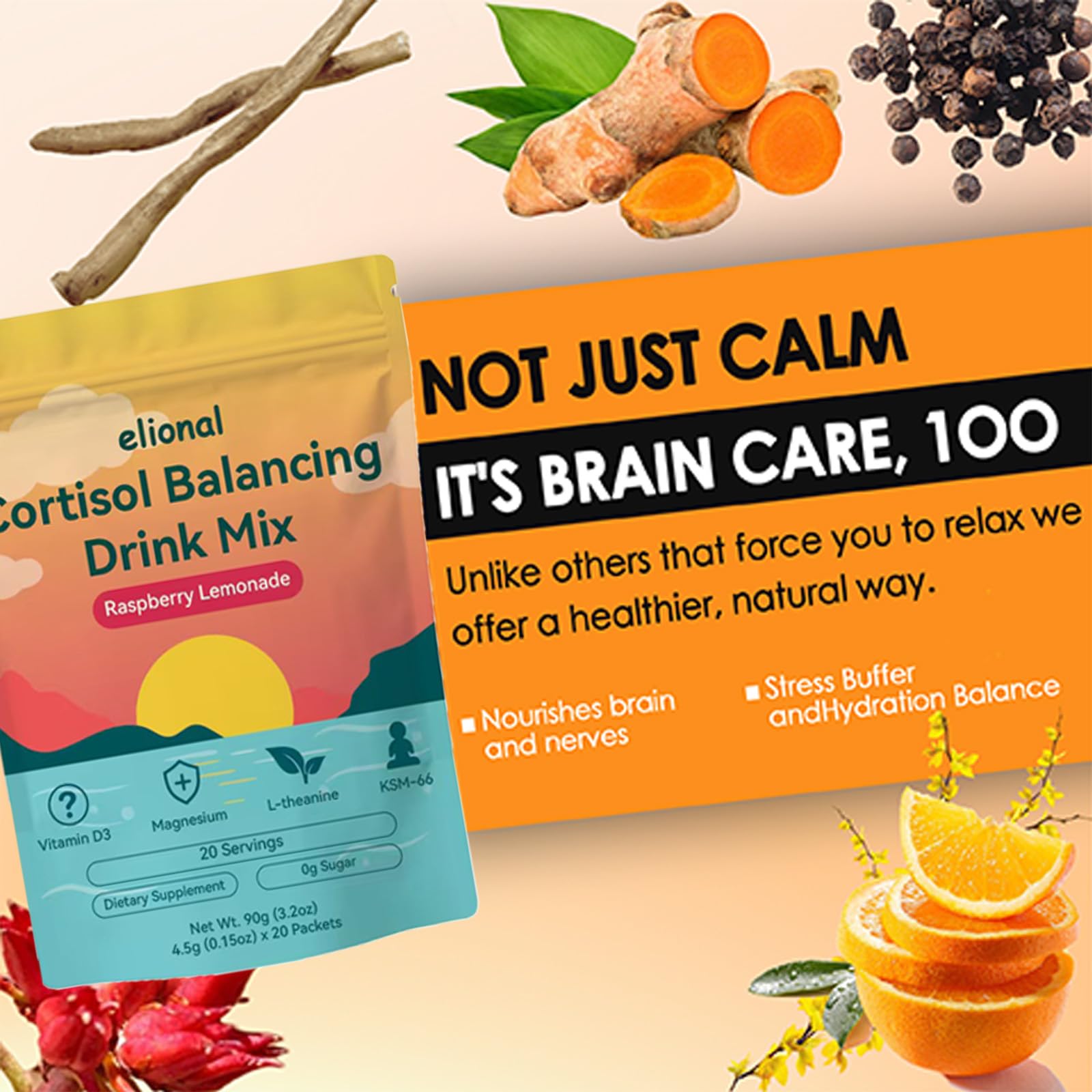 Glass of prepared Elional Cortisol Drink Mix Raspberry Lemonade drink.