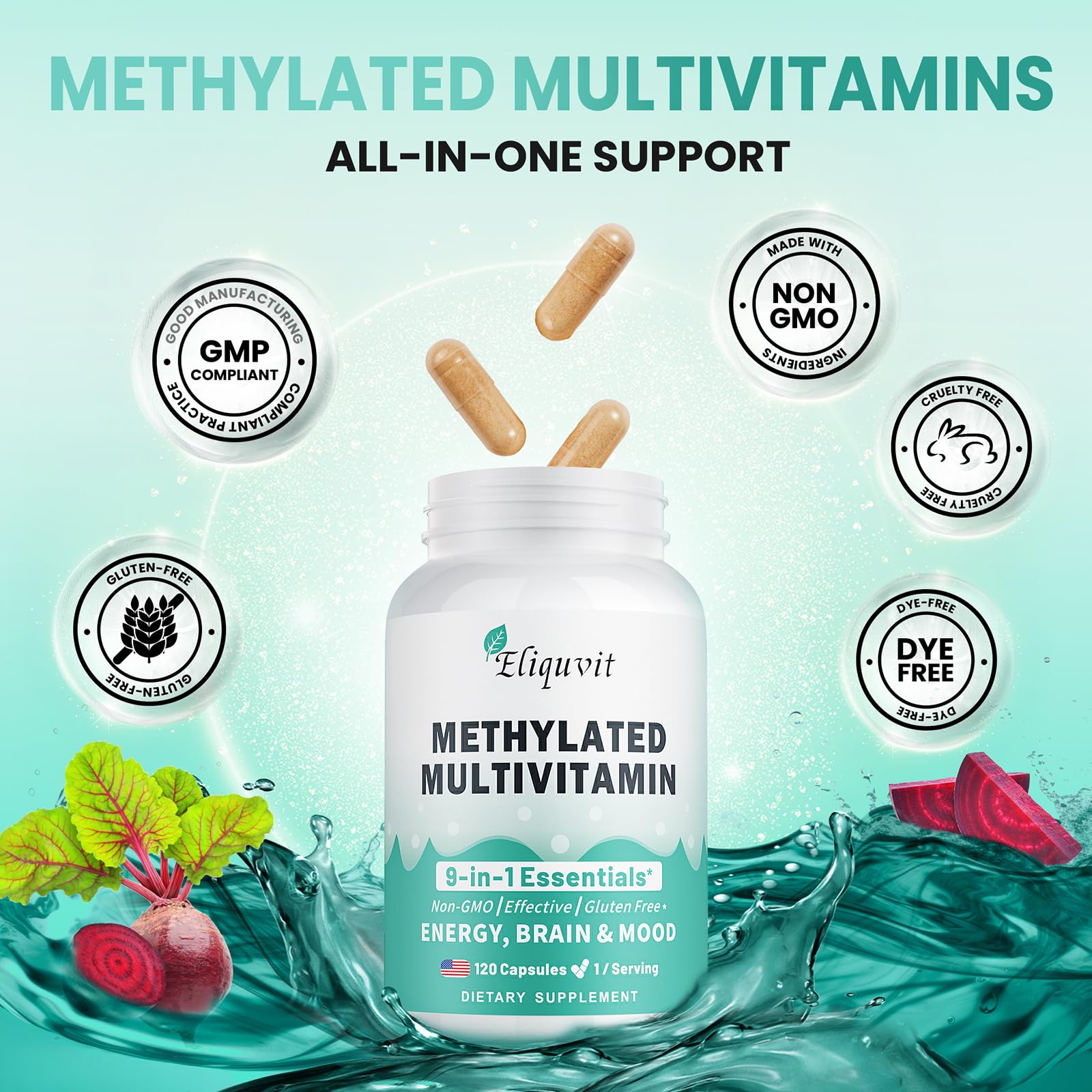 Daily capsule with bioactive B vitamins for energy and mood support