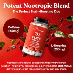 Product label highlighting caffeine and L-Theanine ingredients