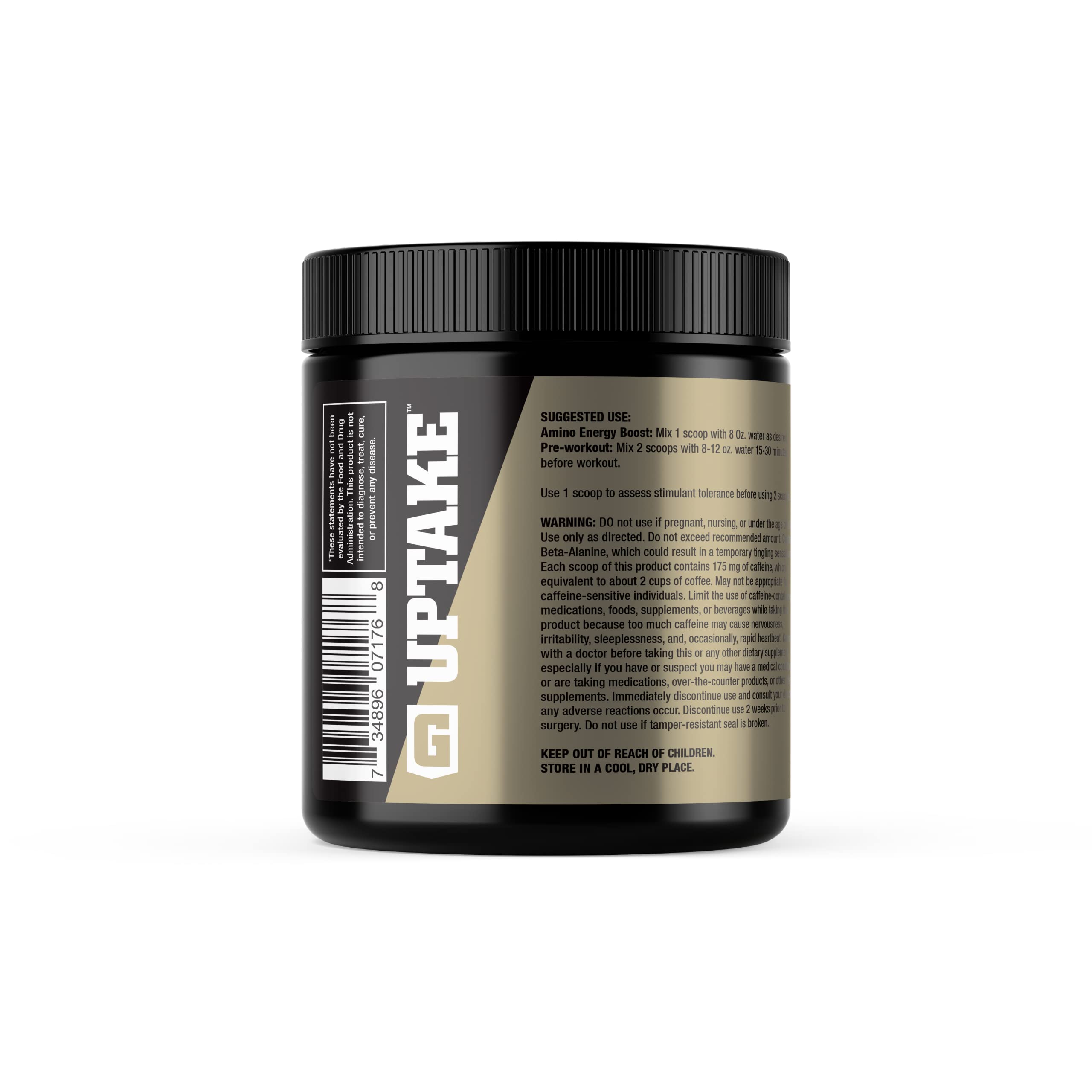 Front view of Elite GolElite Gold Amino Uptake bottle on white background