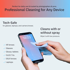 Individual packaging of blue microfiber glasses cleaning cloth
