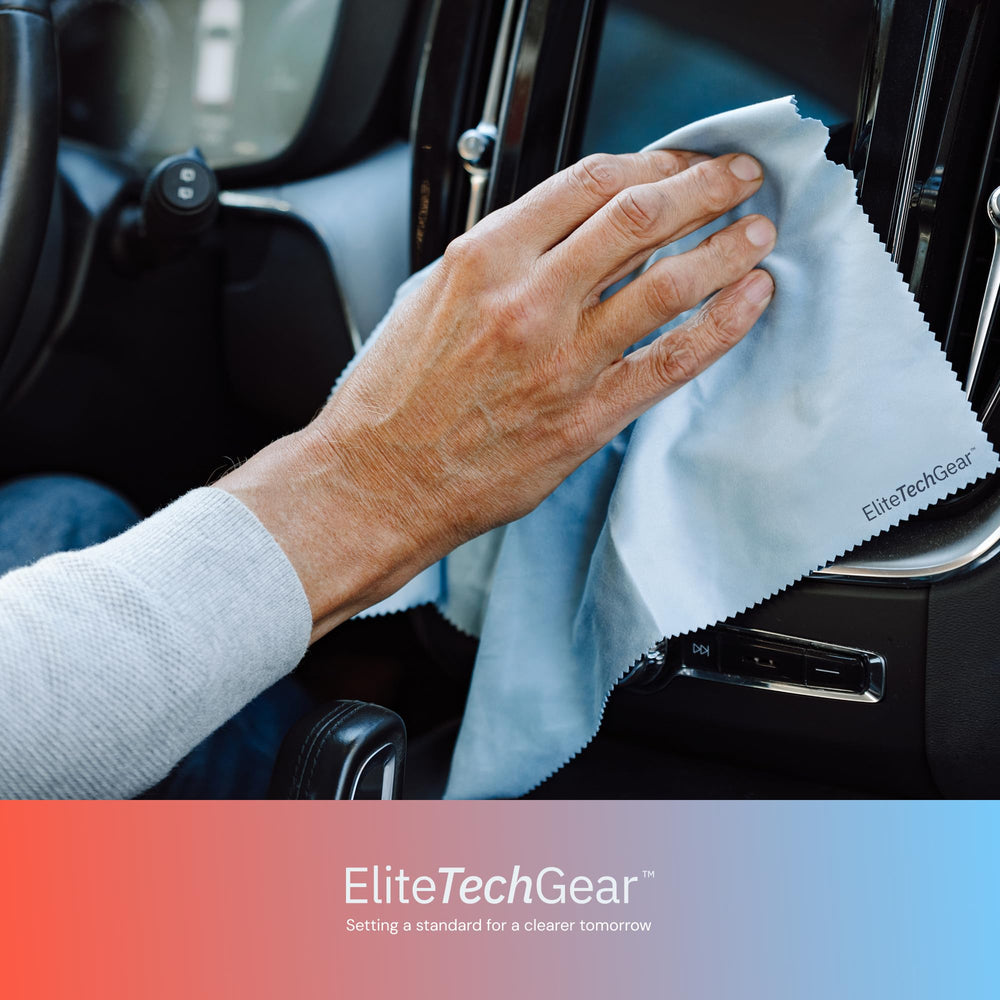 Pack of 4 Elite Screens microfiber cleaning cloths in blue