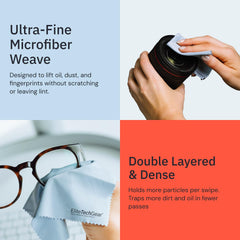 Close-up of blue microfiber cleaning cloths for glasses, 12x12 inches