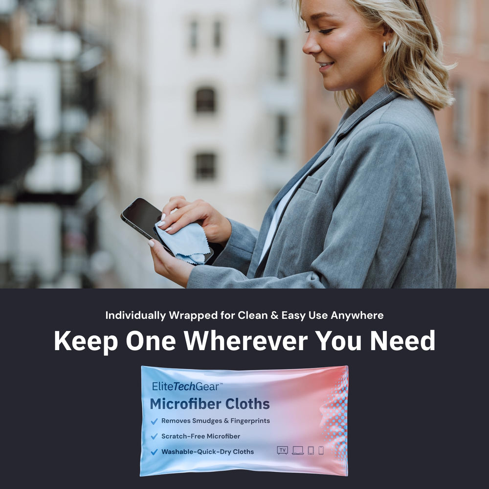 Travel-ready blue microfiber cleaning cloth in clean packaging