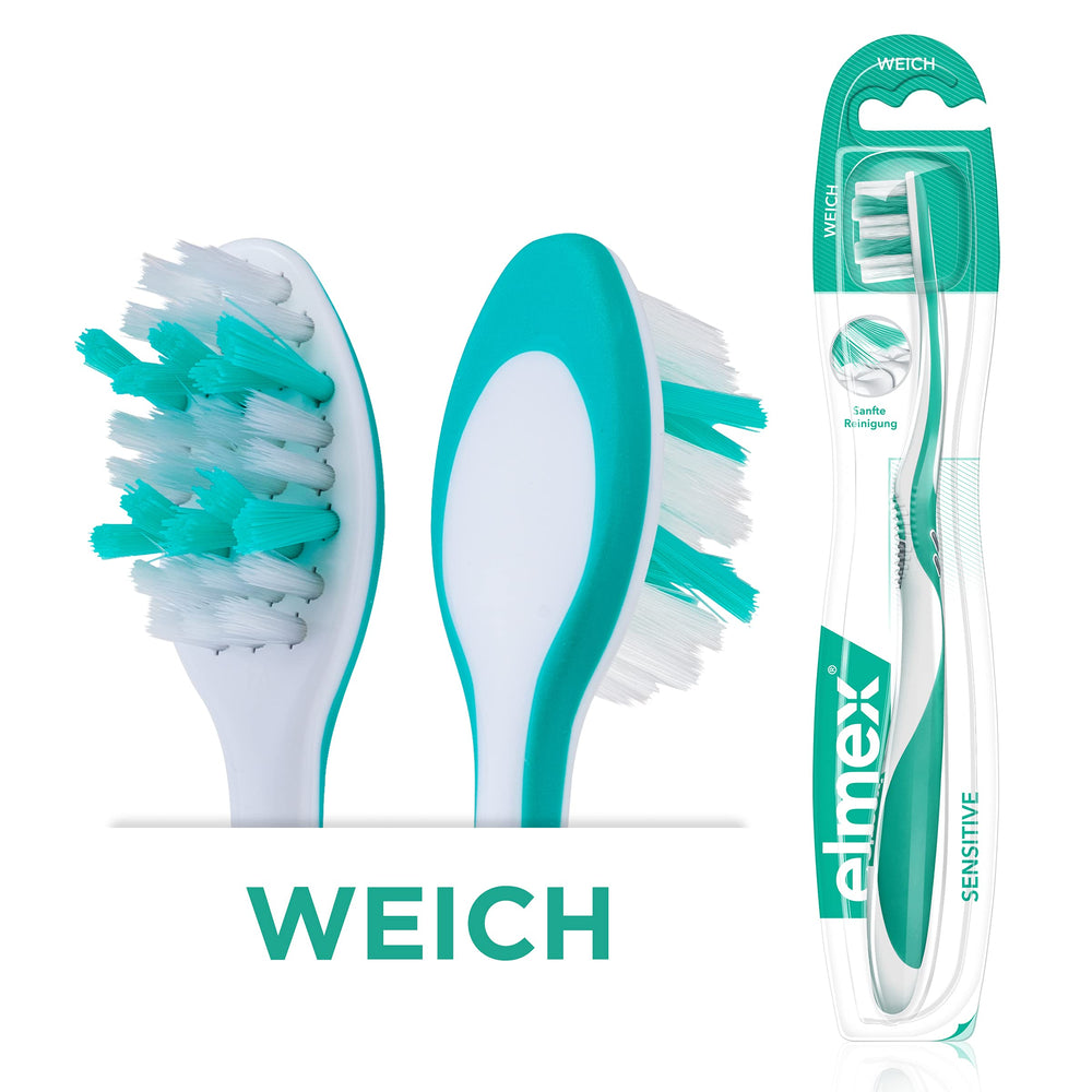Close-up of extra-soft bristles on the ELMEX Sensitive Extra Soft Toothbrush
