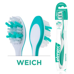 Close-up of extra-soft bristles on the ELMEX Sensitive Extra Soft Toothbrush