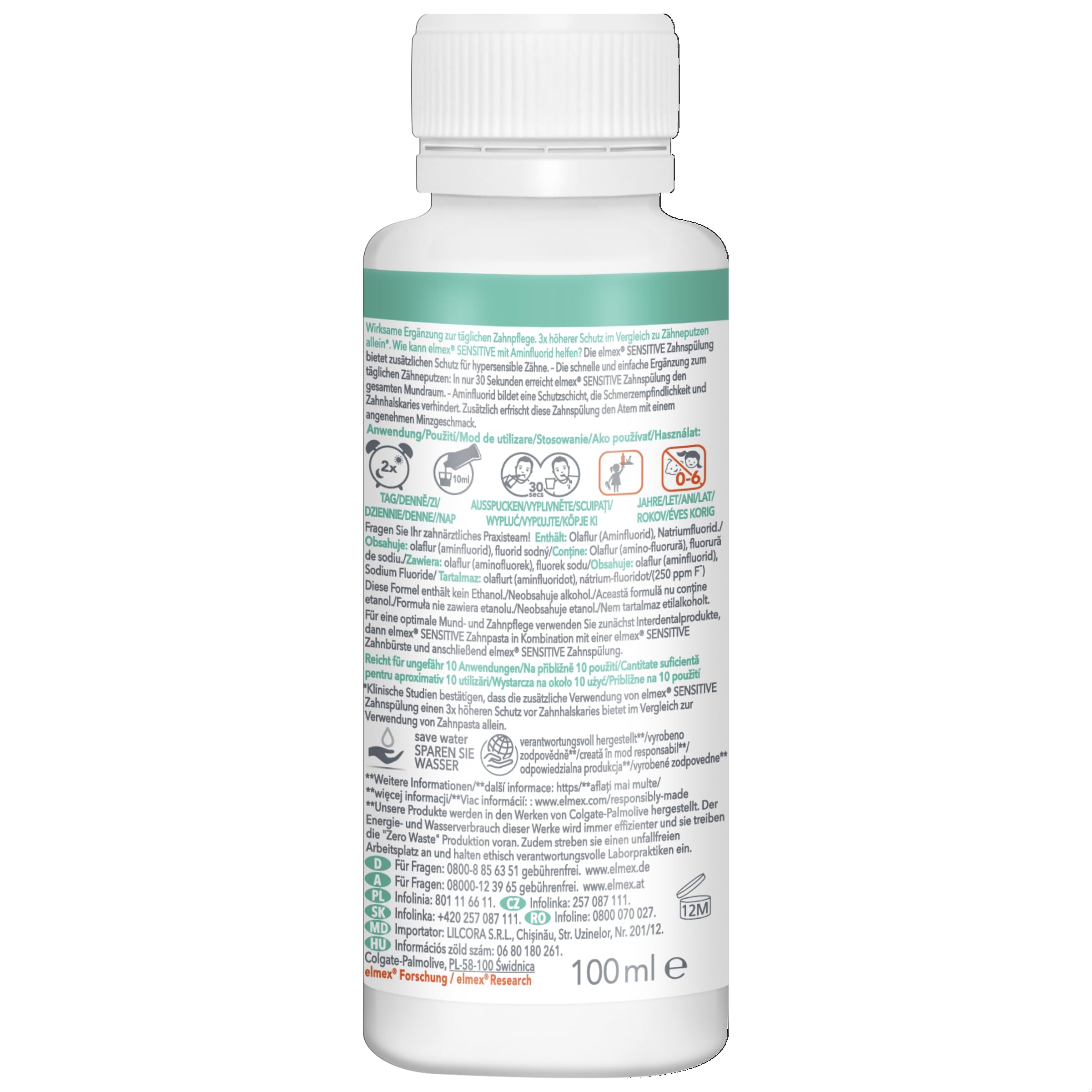 Elmex Sensitive Mouthwash bottle front view 3.4 oz