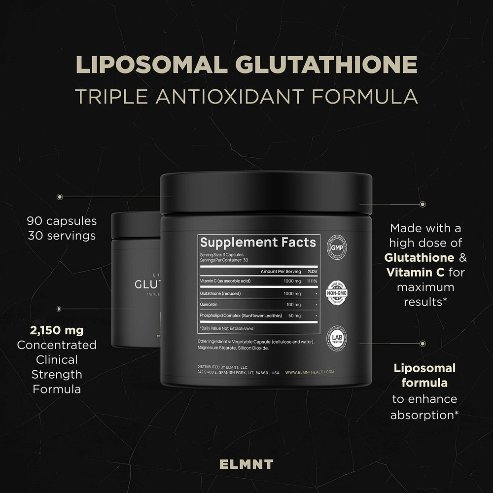 Front view of ELMNT glutathione bottle