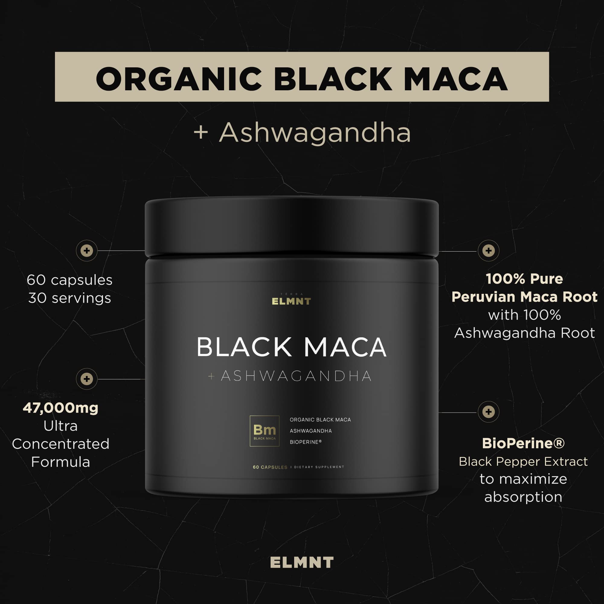 100% organic Peruvian Black Maca root powder