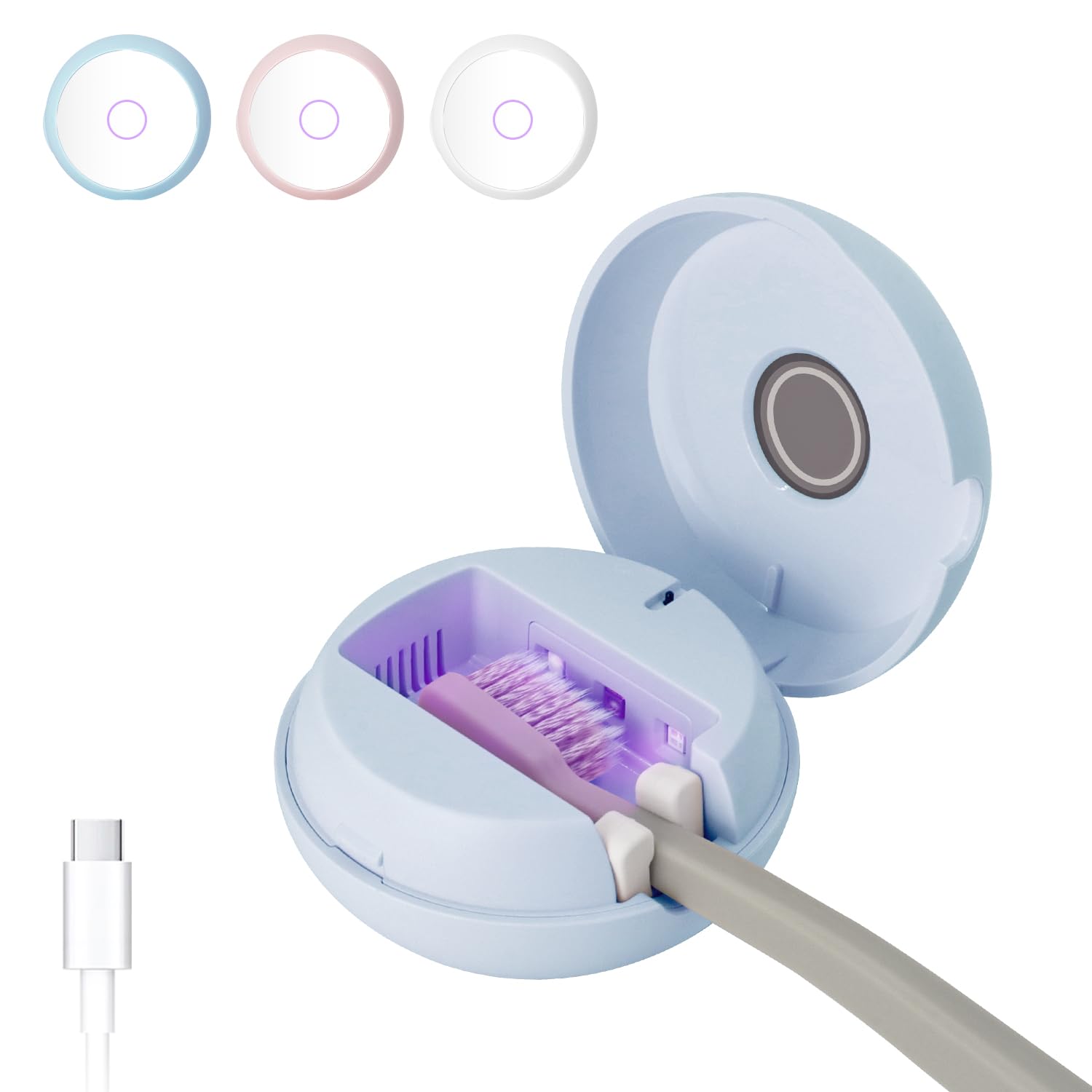 ELMWAY UV-C toothbrush holder blue-mirror front view