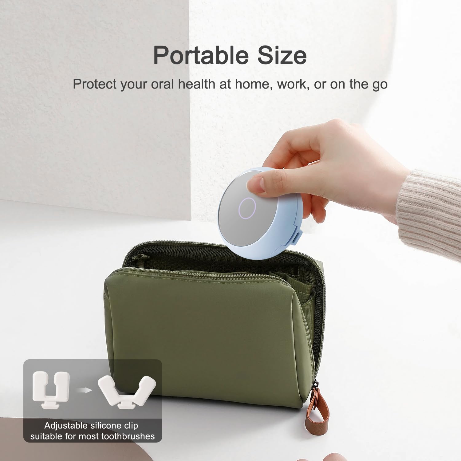 Holds most electric and manual toothbrush heads