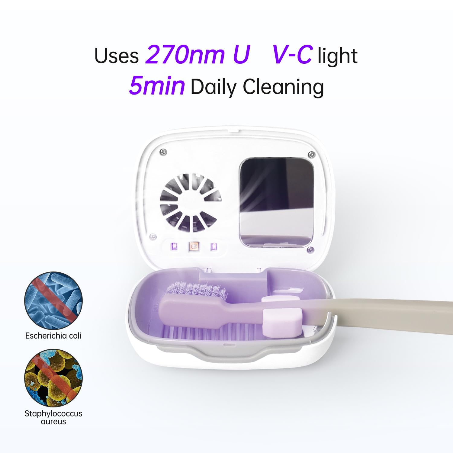 270 nm UV-C light inside the case