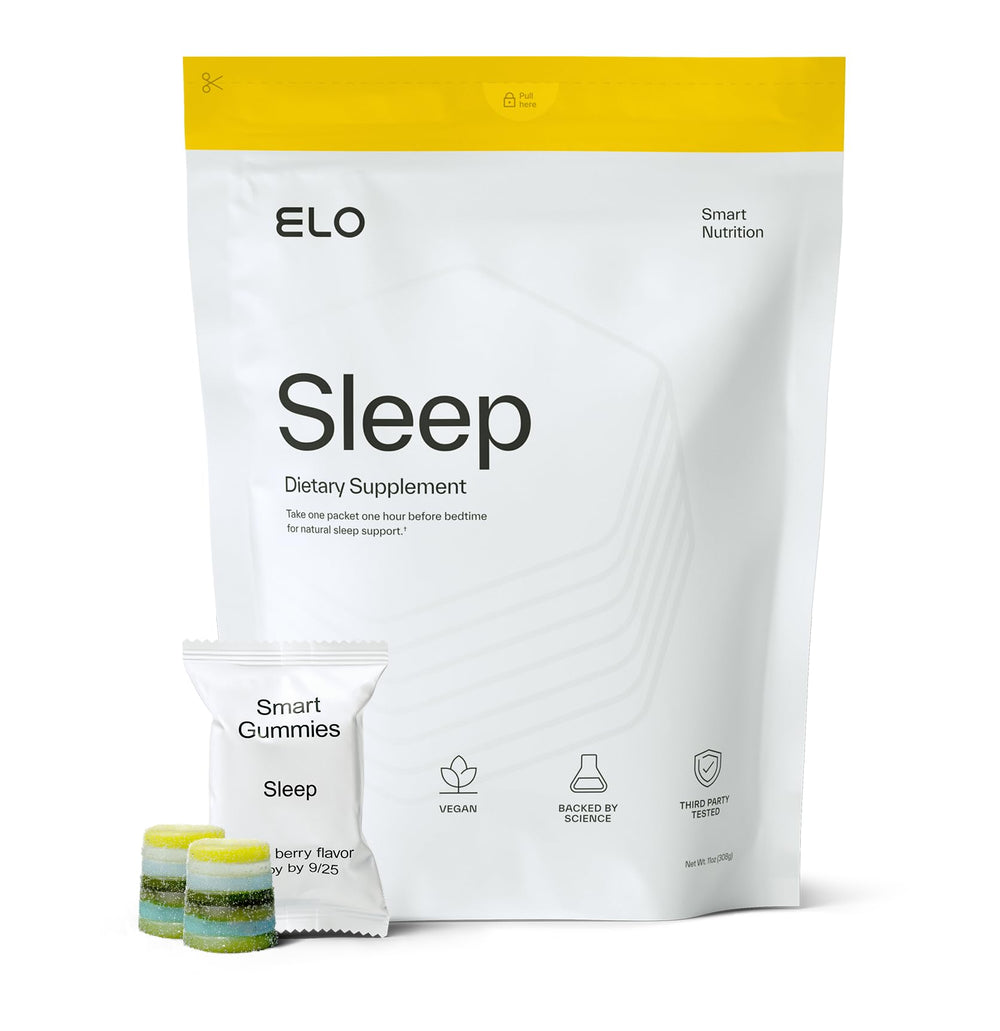 Bottle of Elo Sleep Gummies with mixed berry flavor