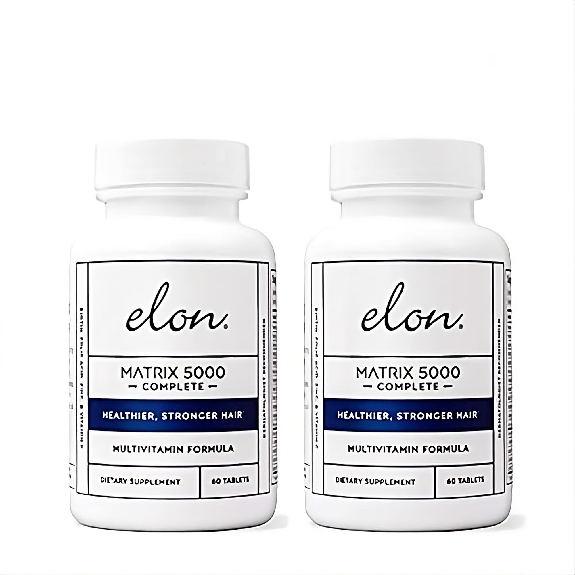 Front view of Elon Matrix 5000 multivitamin bottle