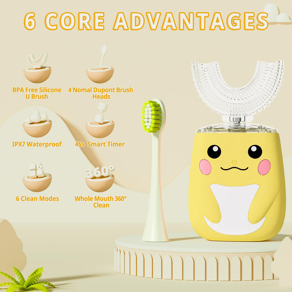 Six soft brush heads included for ELOTAME kids toothbrush