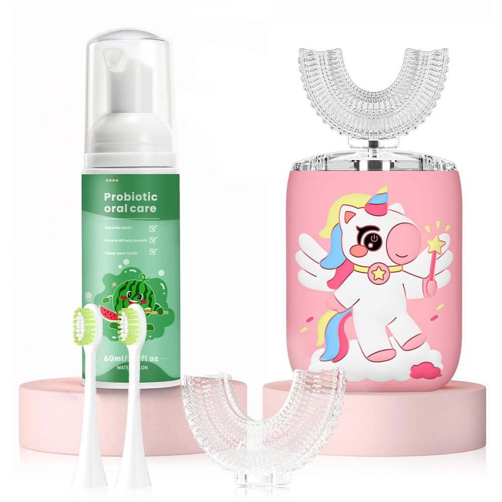 ELOTAME Kids Electric U-Shaped Toothbrush unicorn close-up