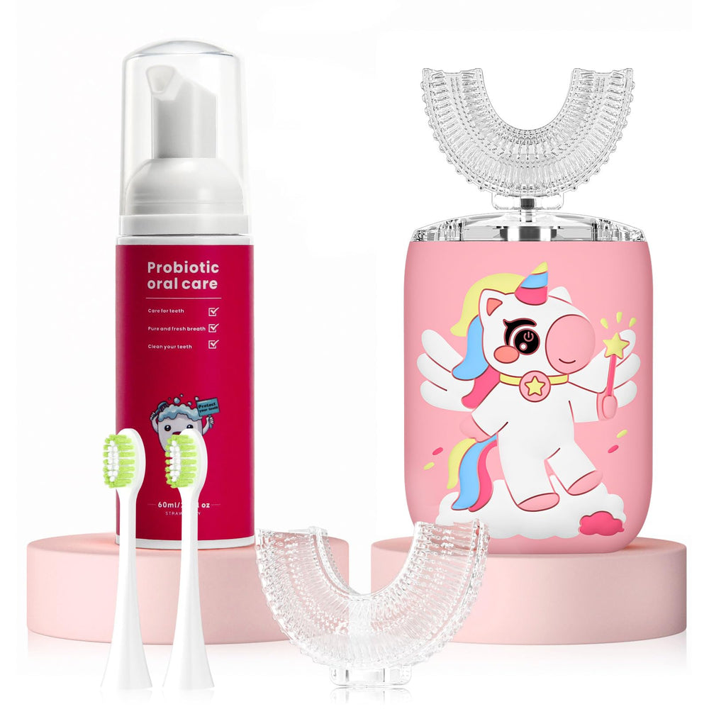 ELOTAME Kids Electric U-Shaped Toothbrush Unicorn Pink front view