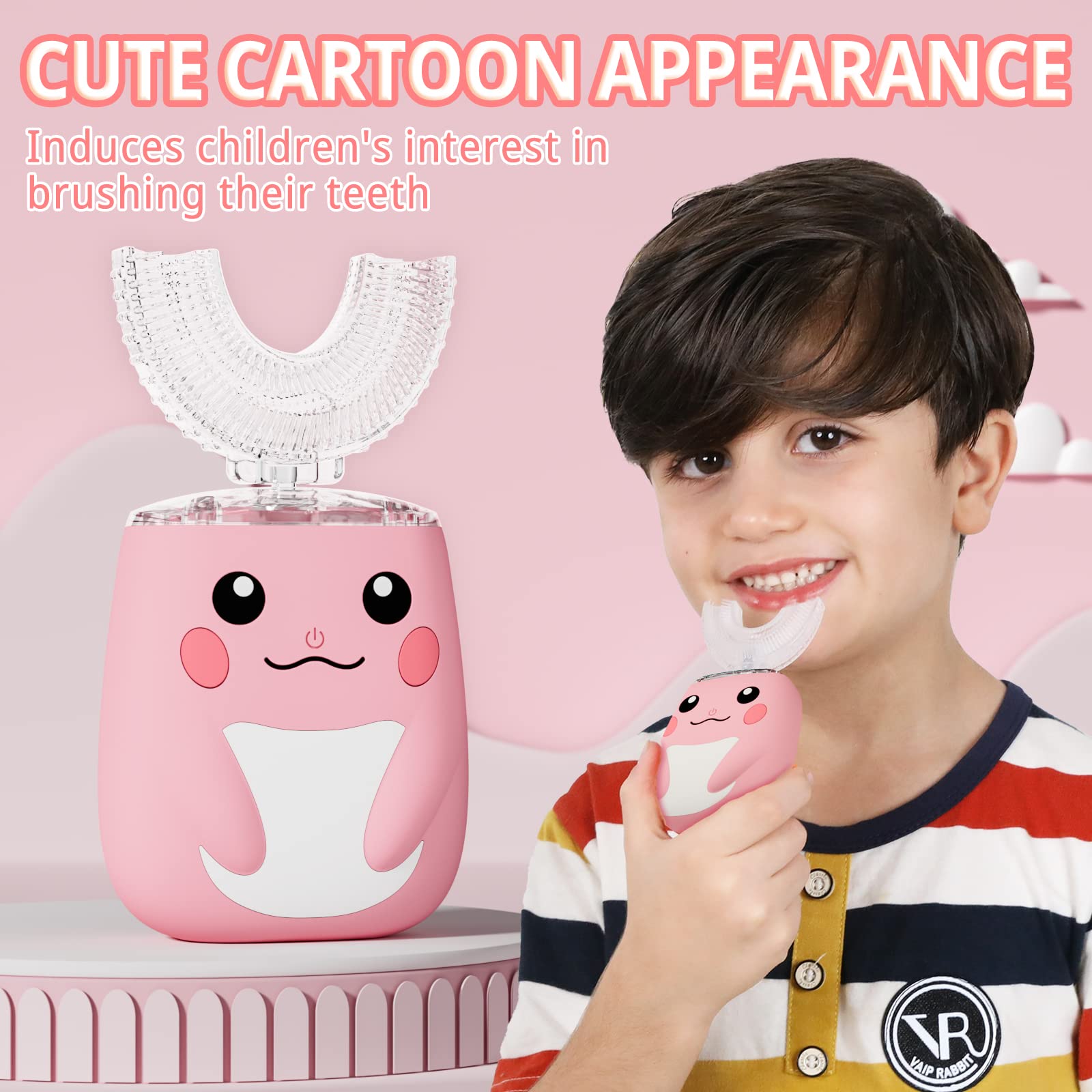 Pink U-shaped brush head close-up
