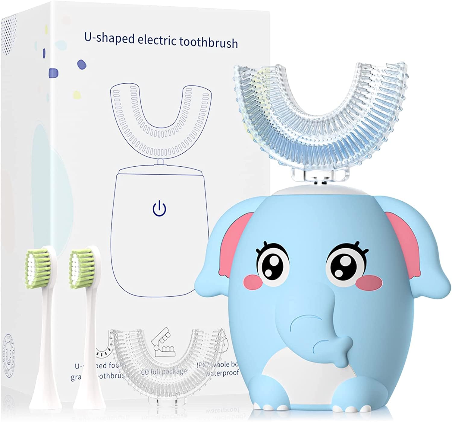 ELOTAME Kids Electric U-Shaped Toothbrush Blue – front view
