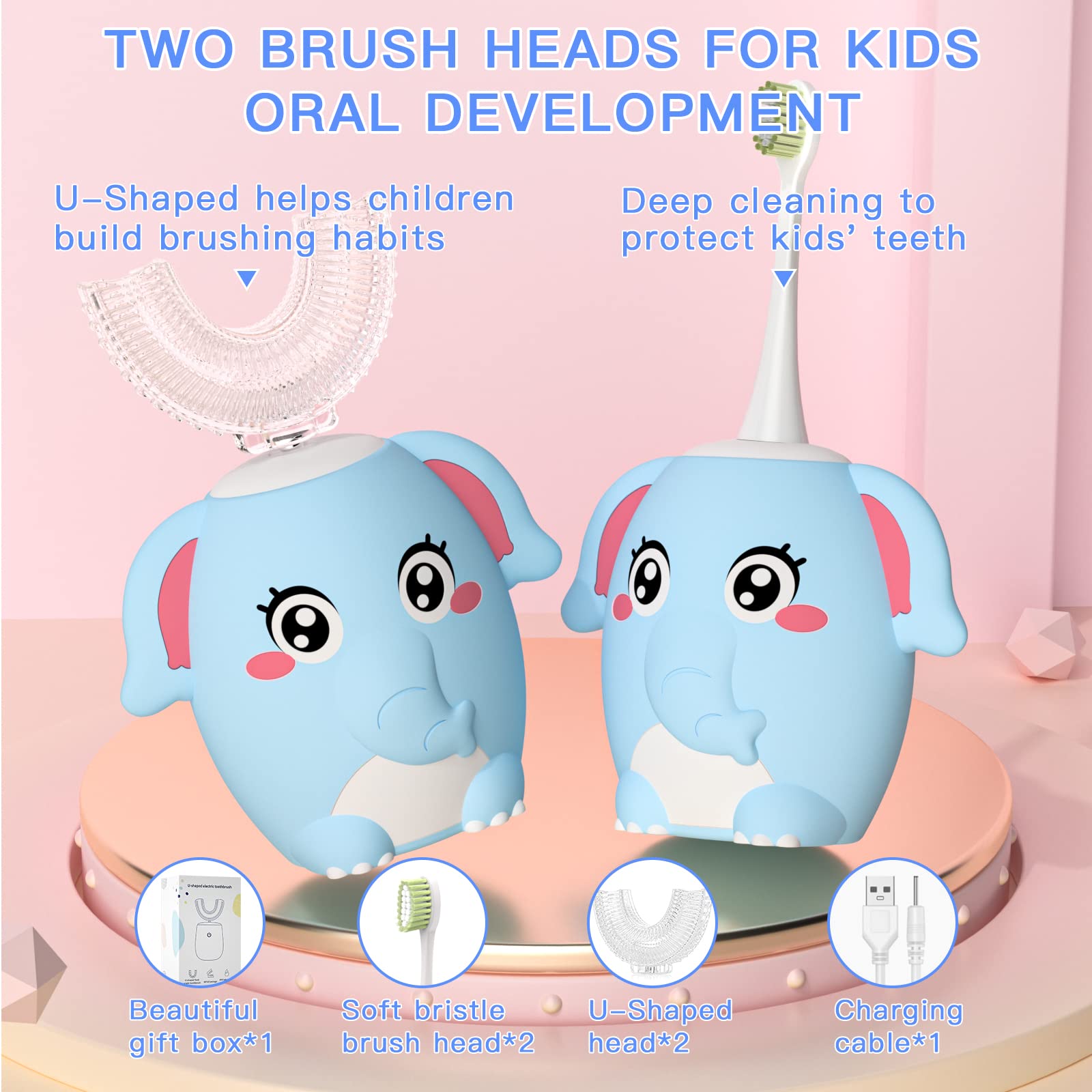 Two soft brush heads for gentle cleaning