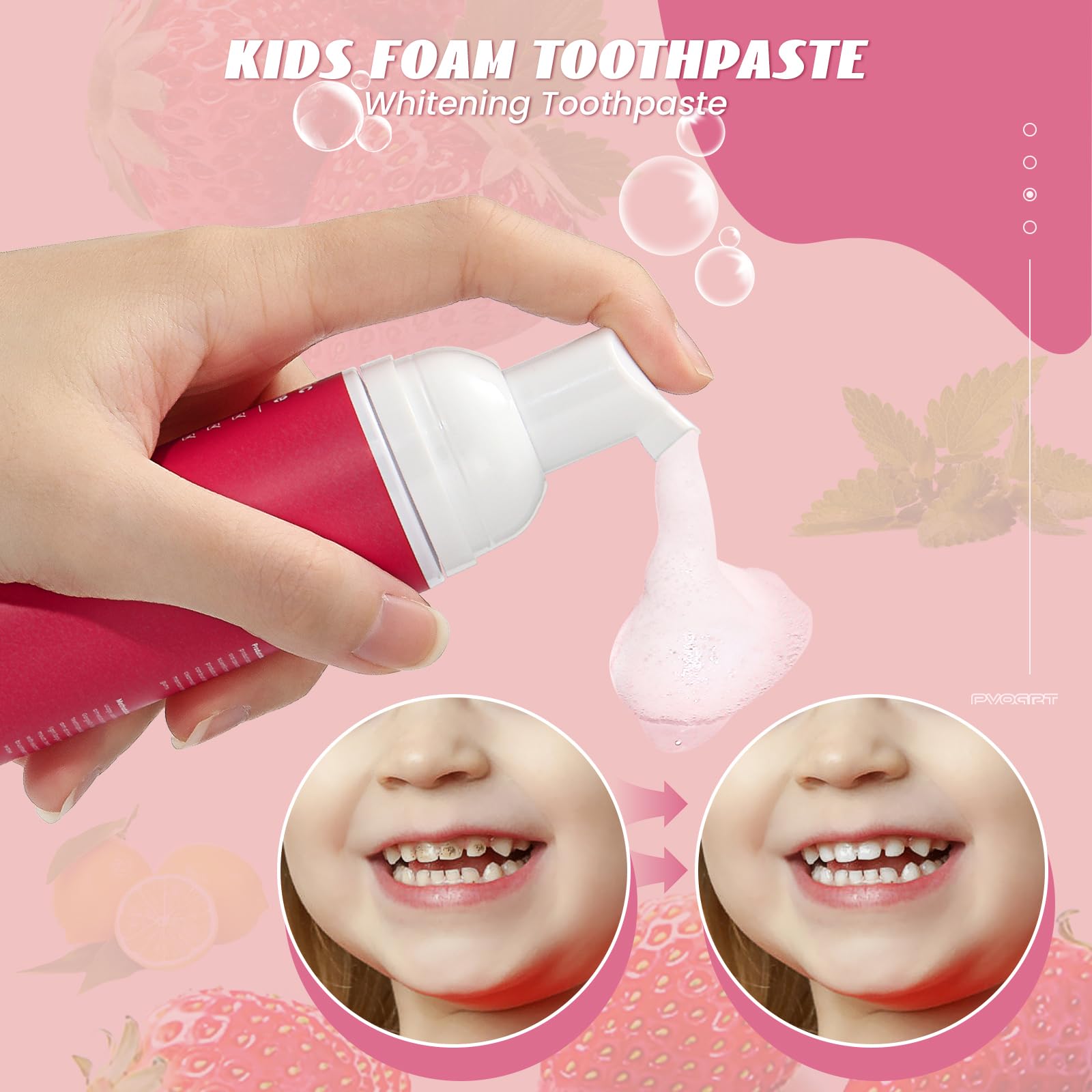 Foam toothpaste bottle with xylitol, vitamin C, and menthol