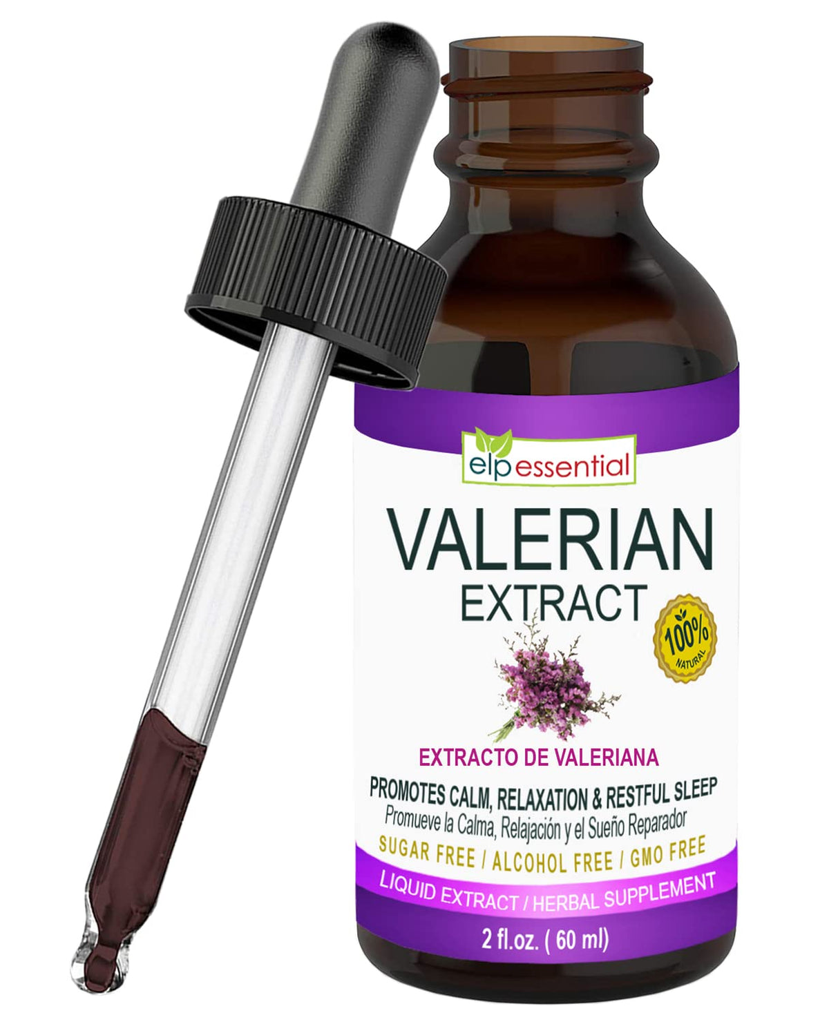 Front view of ELP ESSENTIAL Valerian Root Extract Drops 2 fl oz bottle