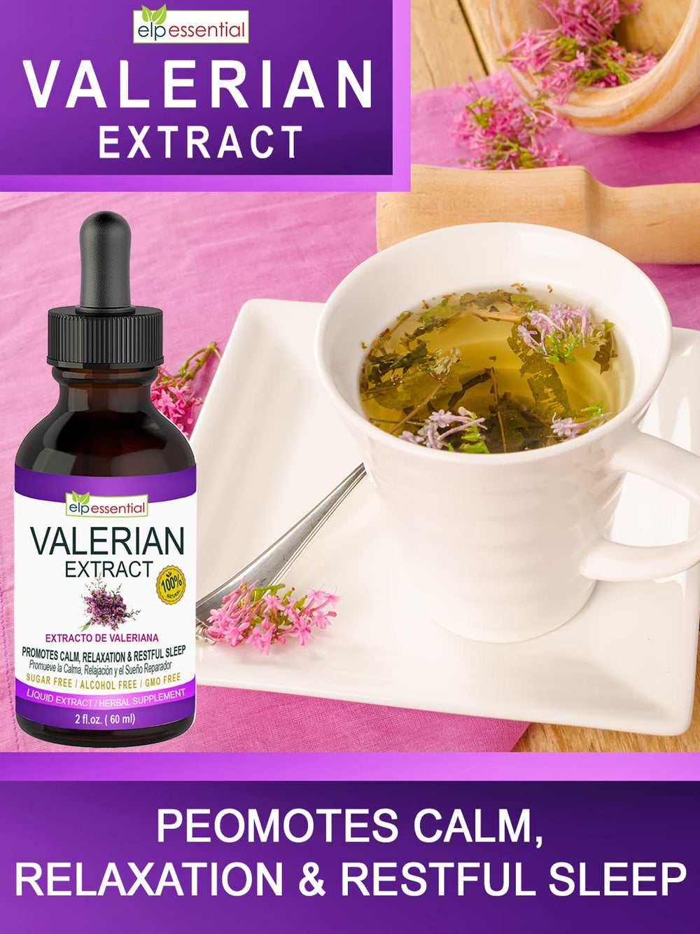 Droppers releasing valerian root extract into a glass of water