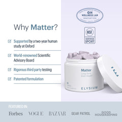 Softgel omega-3 capsules beside the Matter bottle
