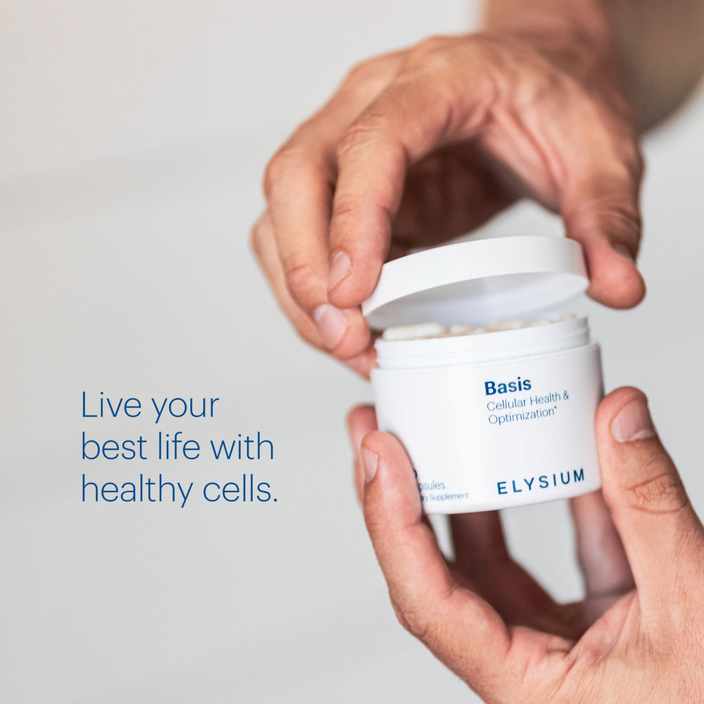 Healthy aging concept with DNA and mitochondria graphics
