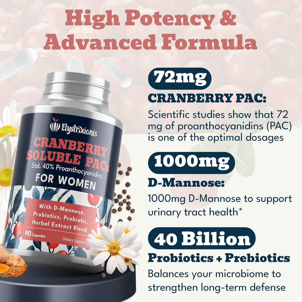 Close-up of cranberry extract and D-Mannose ingredients