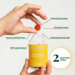 Fern extract and antioxidants in gummy form for anti-aging skin support.