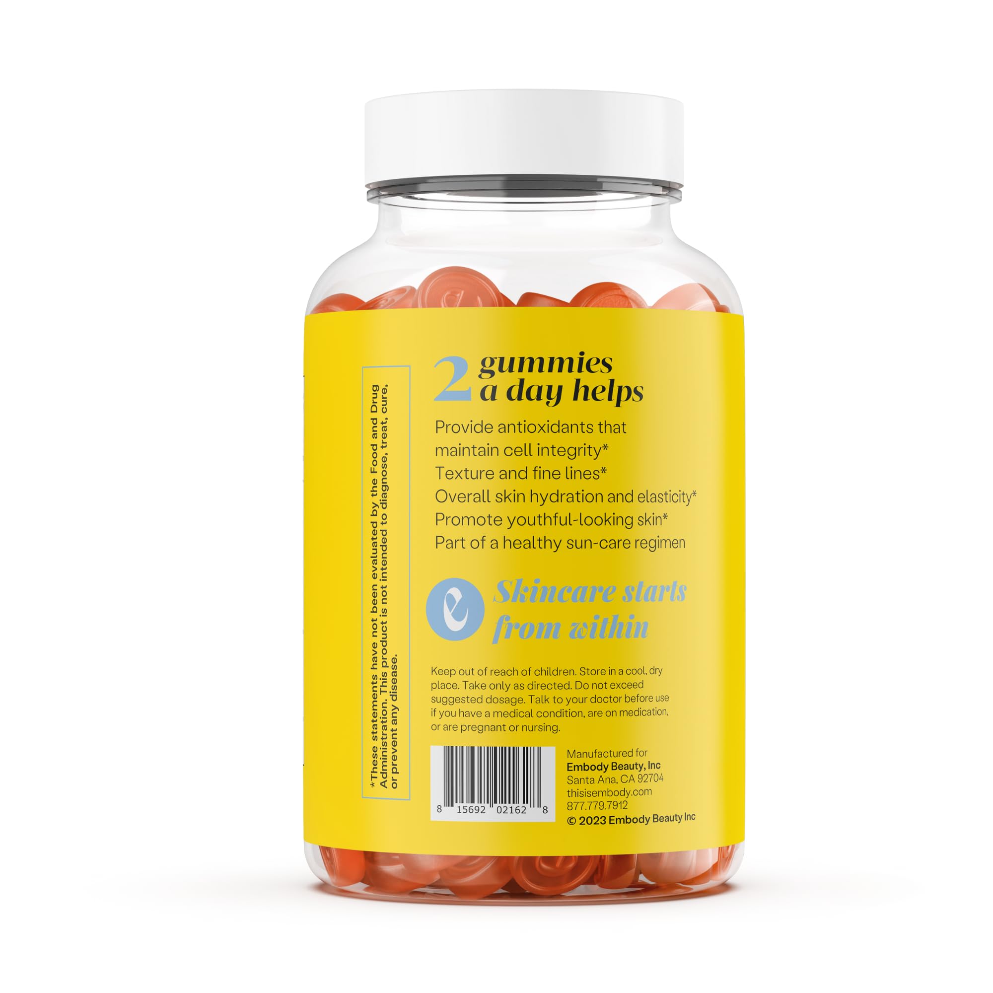 Gummies illustrating brightening of dark spots and improved skin tone.