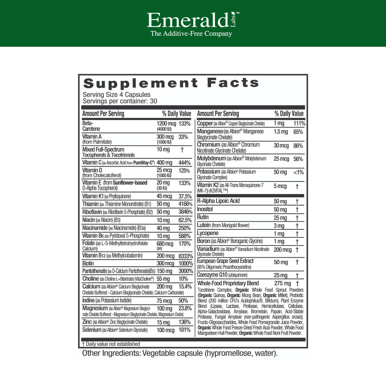 Nutrition label showing methylated folate and B vitamins