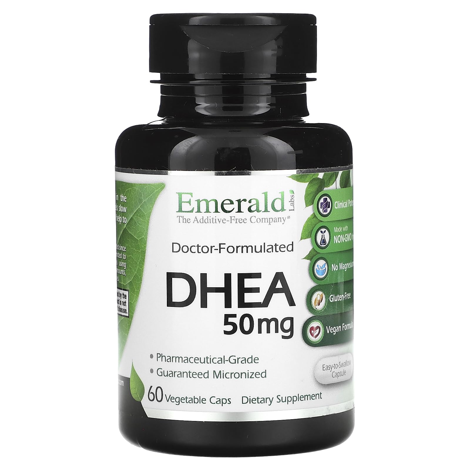 Front view of Emerald Labs DHEA 50mg Adrenal Support 60 Vegetable Capsules